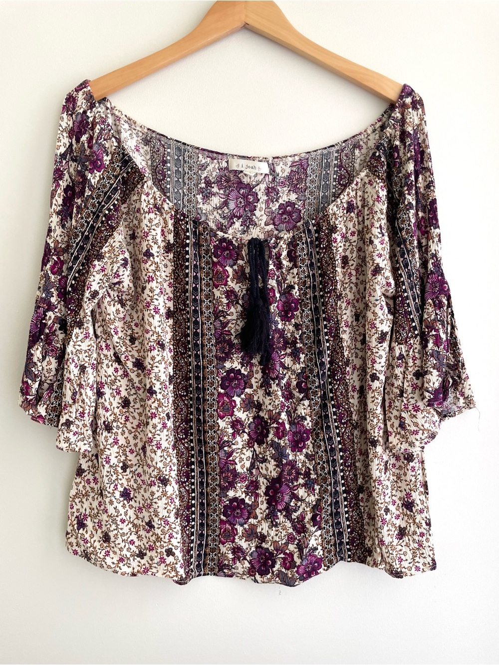Bohemian Floral Off-Shoulder Whimsigoth Witchy Flowy Peasant Top Blouse